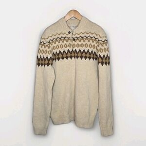 L.L. Bean Classic Ragg Lambs Wool Fair Isle Henley Sweater XL Tall Grandpacore